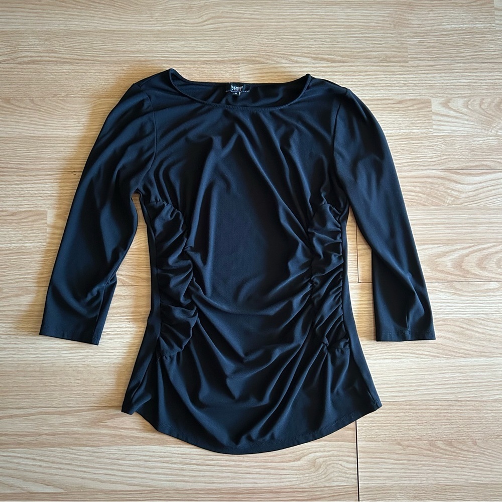 Premise Studio Black Ruched Long Sleeve Blouse Medium